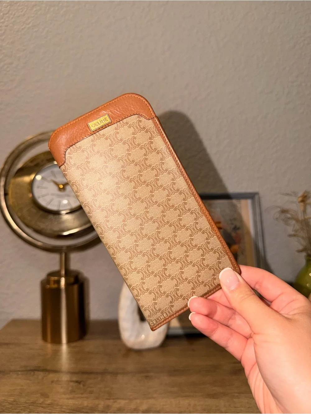 Vintage Celine Tan & Brown Macadam Soft Glasses Sleeve Case